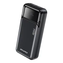   AWEI PA-92 vésztöltő USB+2 Type-C aljzat (20000mAh, 22.5W, gyorstöltő, LED kijelző) FEKETE