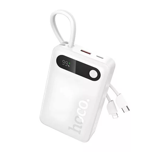 HOCO J171A vésztöltő 2 USB+Type-C aljzat (20000mAh, 22.5W, PD gyorstöltő + fix Type-C/lightning kábel) FEHÉR