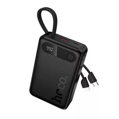 HOCO J171A vésztöltő 2 USB+Type-C aljzat (20000mAh, 22.5W, PD gyorstöltő + fix Type-C/lightning kábel) FEKETE
