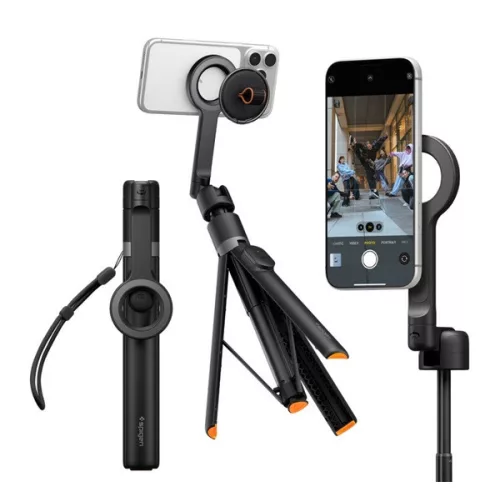 SPIGEN S582W szelfibot (univerzális, tripod állvány, állítható, bluetooth távkioldó, mágneses, 27.8-166.5cm) FEKETE