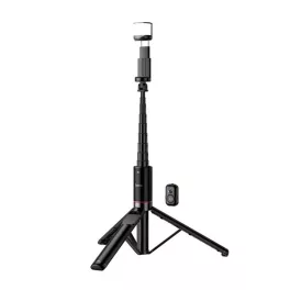   HOCO K34 tripod állvány (univerzális, állítható, 136cm, 4.5-7" méret, LED fény) FEKETE