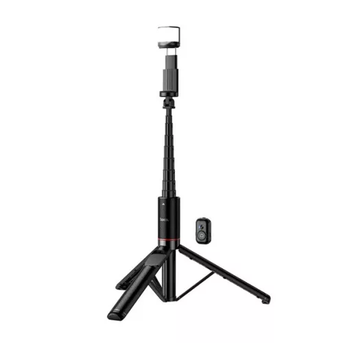 HOCO K34 tripod állvány (univerzális, állítható, 136cm, 4.5-7" méret, LED fény) FEKETE