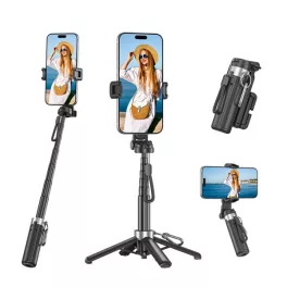   XO SS29 szelfibot (univerzális, 360°, tripod állvány, állítható, bluetooth távkioldó, 64cm, 4.7-6.9" méret) FEKETE