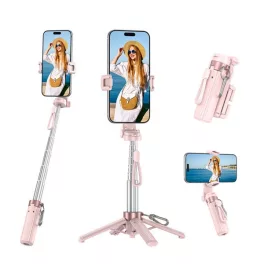   XO SS29 szelfibot (univerzális, 360°, tripod állvány, állítható, bluetooth távkioldó, 64cm, 4.7-6.9" méret) RÓZSASZÍN