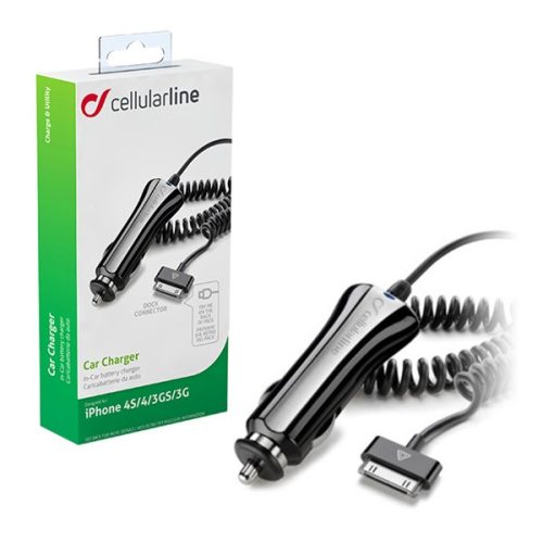 CELLULARLINE autós töltő (3.5W + fix 30 pin kábel, MA591G kompatibilis) FEKETE