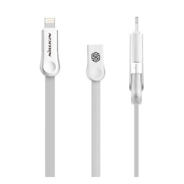   NILLKIN PLUS III adatkábel (USB - microUSB/lightning, lapos kábel, 100cm) FEHÉR