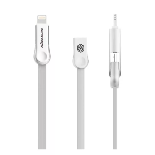 NILLKIN PLUS III adatkábel (USB - microUSB/lightning, lapos kábel, 100cm) FEHÉR