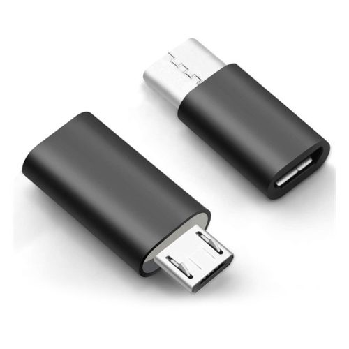 Adapter (microUSB aljzat - Type-C, adatátvitel és töltés) FEKETE