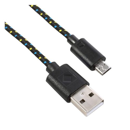 Adatkábel (USB - microUSB, 200cm, cipőfűző) FEKETE