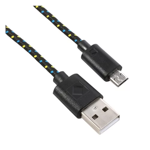 Adatkábel (USB - microUSB, cipőfűző, 200cm) FEKETE