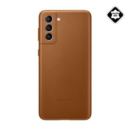 SAMSUNG műanyag telefonvédő (valódi bőr hátlap) BARNA