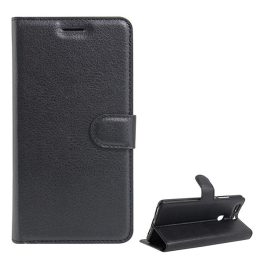   Tok álló, bőr hatású (FLIP, oldalra nyíló, asztali tartó, prémium) FEKETE
