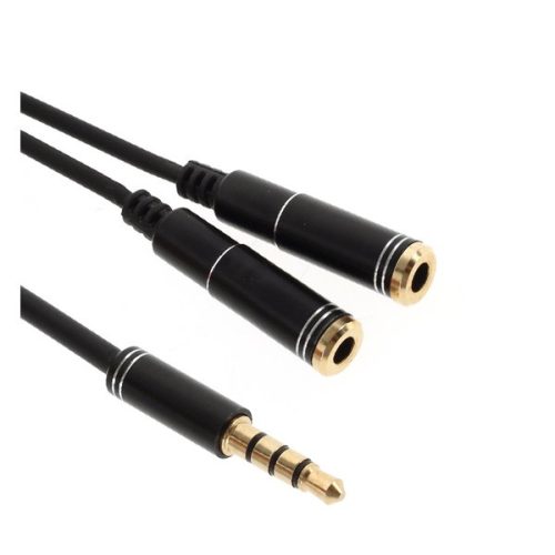 Audió adapter kábel (elosztó, 2 3.5mm jack aljzat - 3.5mm jack, 30cm) FEKETE