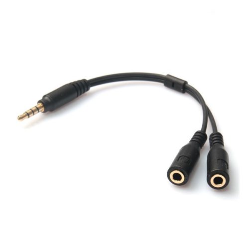 Audió adapter kábel (elosztó, 2 3.5mm jack aljzat - 3.5mm jack, 10cm) FEKETE