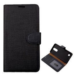 Tok álló, bőr hatású (FLIP, oldalra nyíló, asztali tartó, textil hatás) FEKETE   Tok álló, bőr hatású (FLIP, oldalra nyíló, asztali tartó, textil hatás) FEKETE