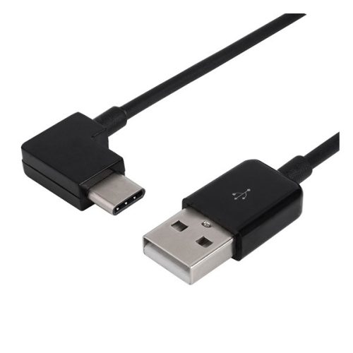 Adatkábel (USB - Type-C, 100cm, 90 fokos) FEKETE
