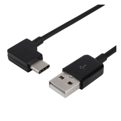 Adatkábel (USB - Type-C, 100cm, 90 fokos) FEKETE