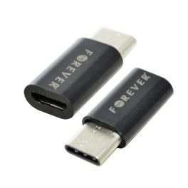 FOREVER adapter (microUSB aljzat - Type-C, adatátvitel és töltés) FEKETE   FOREVER adapter (microUSB aljzat - Type-C, adatátvitel és töltés) FEKETE