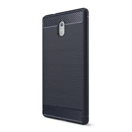  Szilikon telefonvédő (ütésállóság, légpárnás sarok, szálcsiszolt, karbon minta) SÖTÉTKÉK