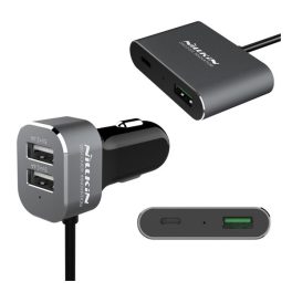   NILLKIN autós töltő 3 USB+Type-C aljzat (12W, PD gyorstöltő 3.0) FEKETE