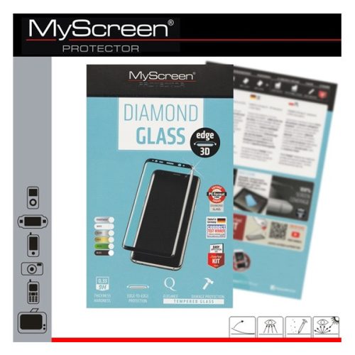 MYSCREEN DIAMOND GLASS EDGE képernyővédő üveg (3D, 0.33mm, 9H) FEKETE