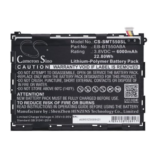 CAMERON SINO Li-Polymer akku (3.8V/6000mAh, Samsung EB-BT550ABA kompatibilis) FEKETE