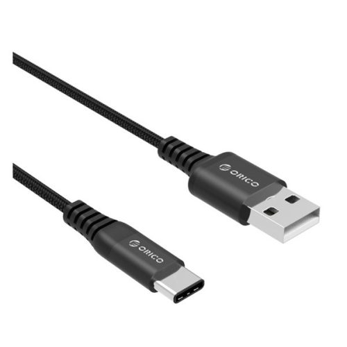 ORICO adatkábel (USB - Type-C, gyorstöltő, 100cm, törésgátló, cipőfűző) FEKETE