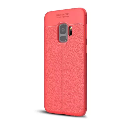 Szilikon telefonvédő (ütésállóság, bőr hatású, varrás minta) PIROS