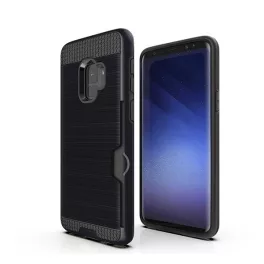  Szilikon telefonvédő (ütésállóság, kártyazseb, szálcsiszolt minta) FEKETE