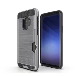   Szilikon telefonvédő (ütésállóság, kártyazseb, szálcsiszolt minta) EZÜST