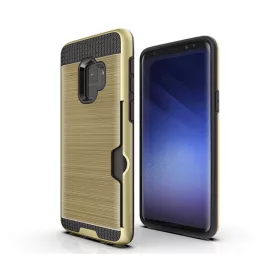   Szilikon telefonvédő (ütésállóság, kártyazseb, szálcsiszolt minta) ARANY