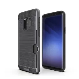   Szilikon telefonvédő (ütésállóság, kártyazseb, szálcsiszolt minta) SZÜRKE