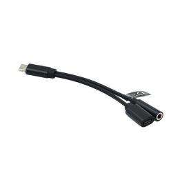   Audió adapter és töltőkábel (elosztó, Type-C + 3.5mm jack aljzat - Type-C) FEKETE