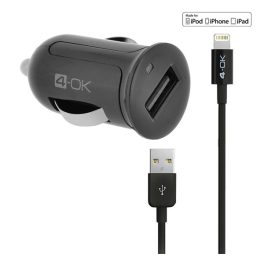   4-OK autós töltő USB aljzat (12W, IPCMB5 utód + lightning kábel) FEKETE