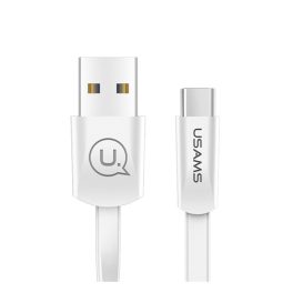   USAMS U2 adatkábel (USB - Type-C, gyorstöltő, lapos kábel, 120cm) FEHÉR