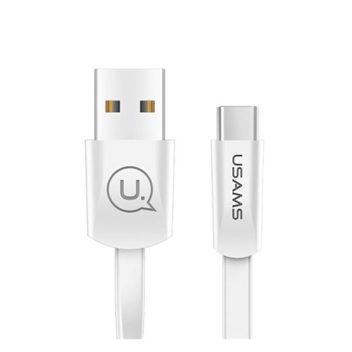 USAMS U2 adatkábel (USB - Type-C, gyorstöltő, 120cm, lapos kábel) FEHÉR