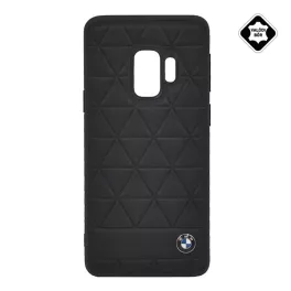  BMW HEXAGON műanyag telefonvédő (valódi bőr bevonat, háromszög) FEKETE