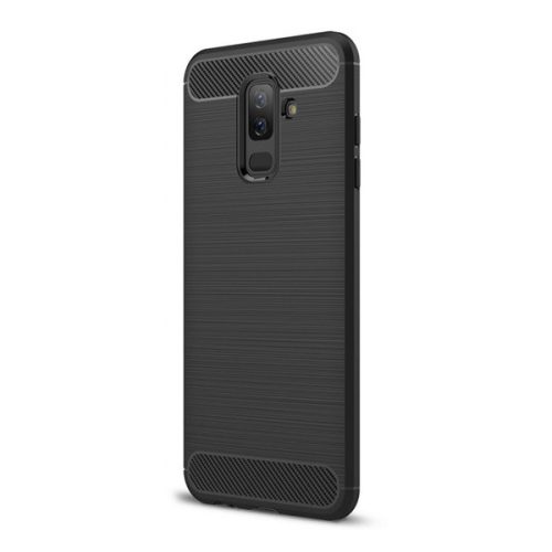 Szilikon telefonvédő (ütésállóság, légpárnás sarok, szálcsiszolt, karbon minta) FEKETE