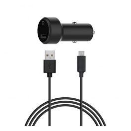   XQISIT autós töltő USB aljzat (10W, gyorstöltő + microUSB kábel) FEKETE