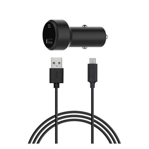 XQISIT autós töltő USB aljzat (10W, gyorstöltő + microUSB kábel) FEKETE