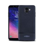 Szilikon telefonvédő (ütésállóság, bőr hatású, szálcsiszolt) SÖTÉTKÉK