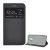 Tok álló, bőr hatású (FLIP, oldalra nyíló, asztali tartó, ablakos) FEKETE