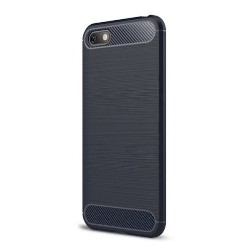 Szilikon telefonvédő (ütésállóság, légpárnás sarok, szálcsiszolt, karbon minta) SÖTÉTKÉK