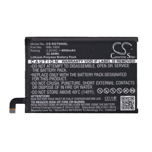 CAMERON SINO Li-Polymer akku (3.8V/6000mAh, Doogee NBL1800 kompatibilis) FEKETE