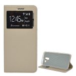 Tok álló, bőr hatású (FLIP, oldalra nyíló, asztali tartó, ablakos) ARANY