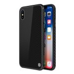 NILLKIN TEMPERED PLAID szilikon telefonvédő (ütésállóság, üveg hátlap, négyzet) FEKETE