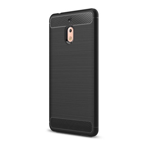 Szilikon telefonvédő (ütésállóság, légpárnás sarok, szálcsiszolt, karbon minta) FEKETE