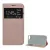Tok álló, bőr hatású (FLIP, oldalra nyíló, asztali tartó, ablakos) ROZÉARANY