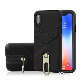   Defender műanyag telefonvédő (ütésállóság, gumírozott, fém kitámasztó) FEKETE