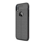 Szilikon telefonvédő (ütésállóság, bőr hatású, varrás minta, logó kivágás) FEKETE